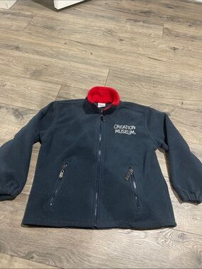 Kids Navy Fleece Jacket with Red Collar